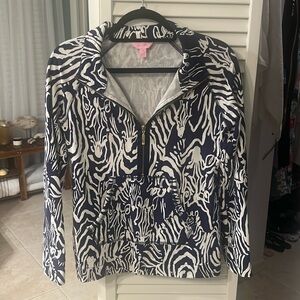 Lilly Pulitzer pull over with gold zip, XS navy and white